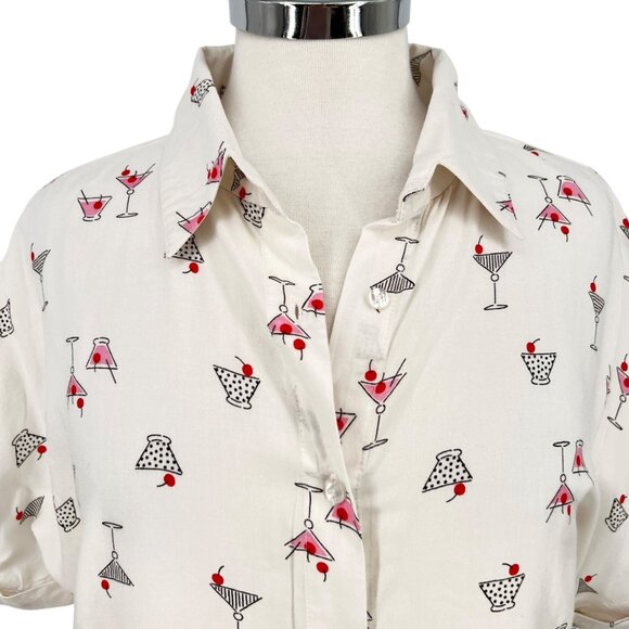 Japna Martini Print White Button-Down Shirt Size Small NWT - Picture 4 of 13